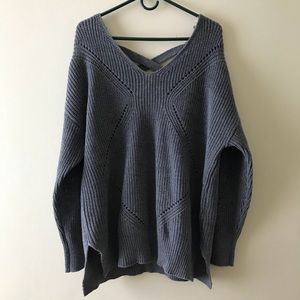 Gray Oversized Cross Back Sweater